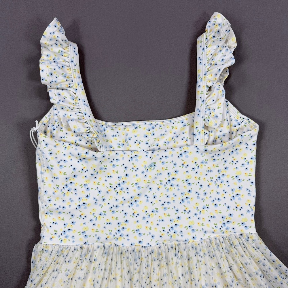Blogilates Women M White Floral Recycled Poly Ballerina Ruffle Active Mini Dress - Picture 7 of 9
